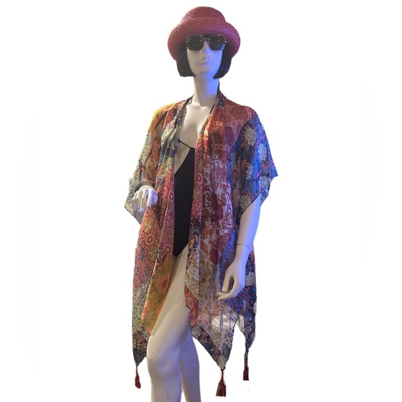 Moss Rose Beach Floral Coverup with Tassels, NWT One Size - Picture 1 of 7